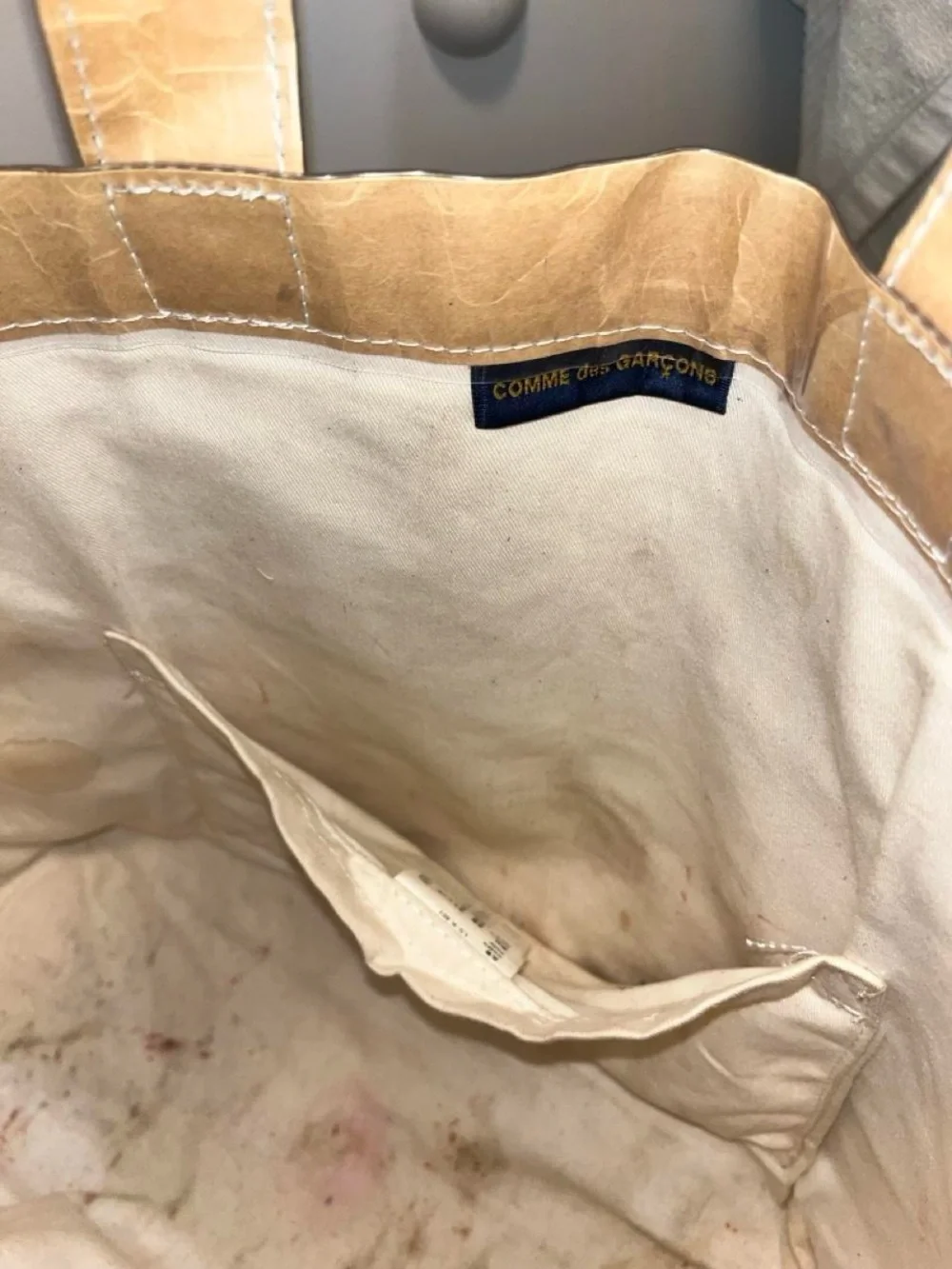 Comme des Garcons Tan Shiny Logo Tote Bag